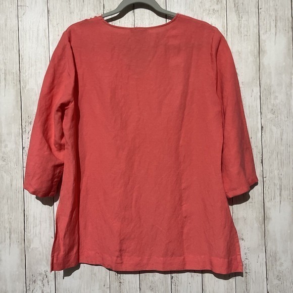 Premise Coral‎ Embroidered Linen Blend 3/4 Sleeve Pullover Top Shirt sz M - Picture 6 of 6